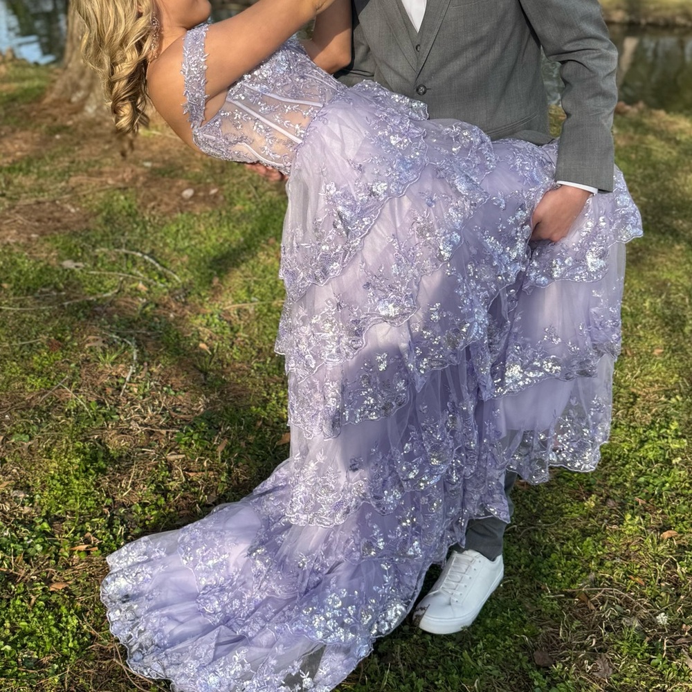 Purple Sweetheart Sleeveless Prom Gown